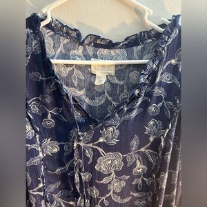 Large Caslon Blue and White floral tiered Dress